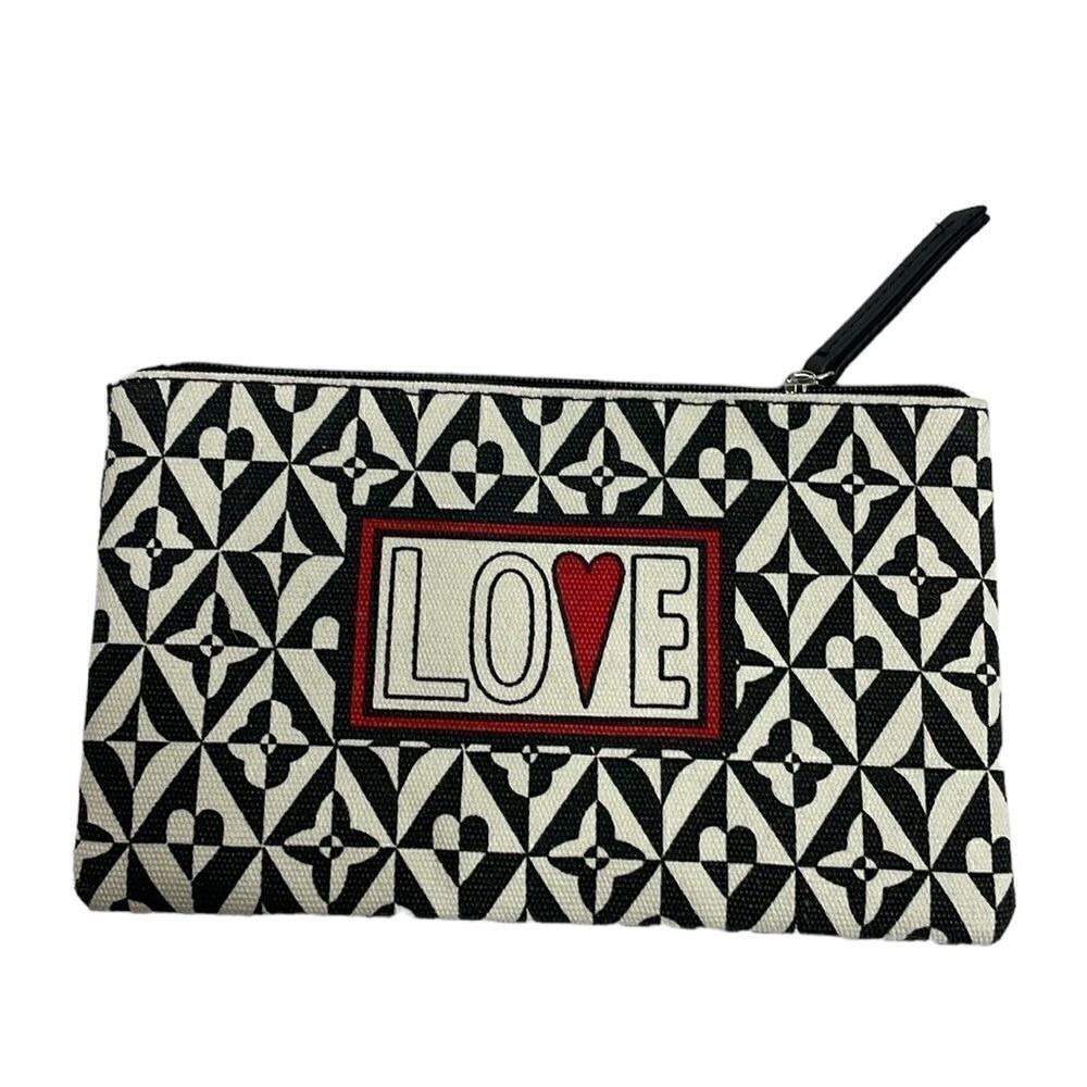 Brighton Love Cotton Canvas Cosmetic Pouch Makeup Bag Black White Heart